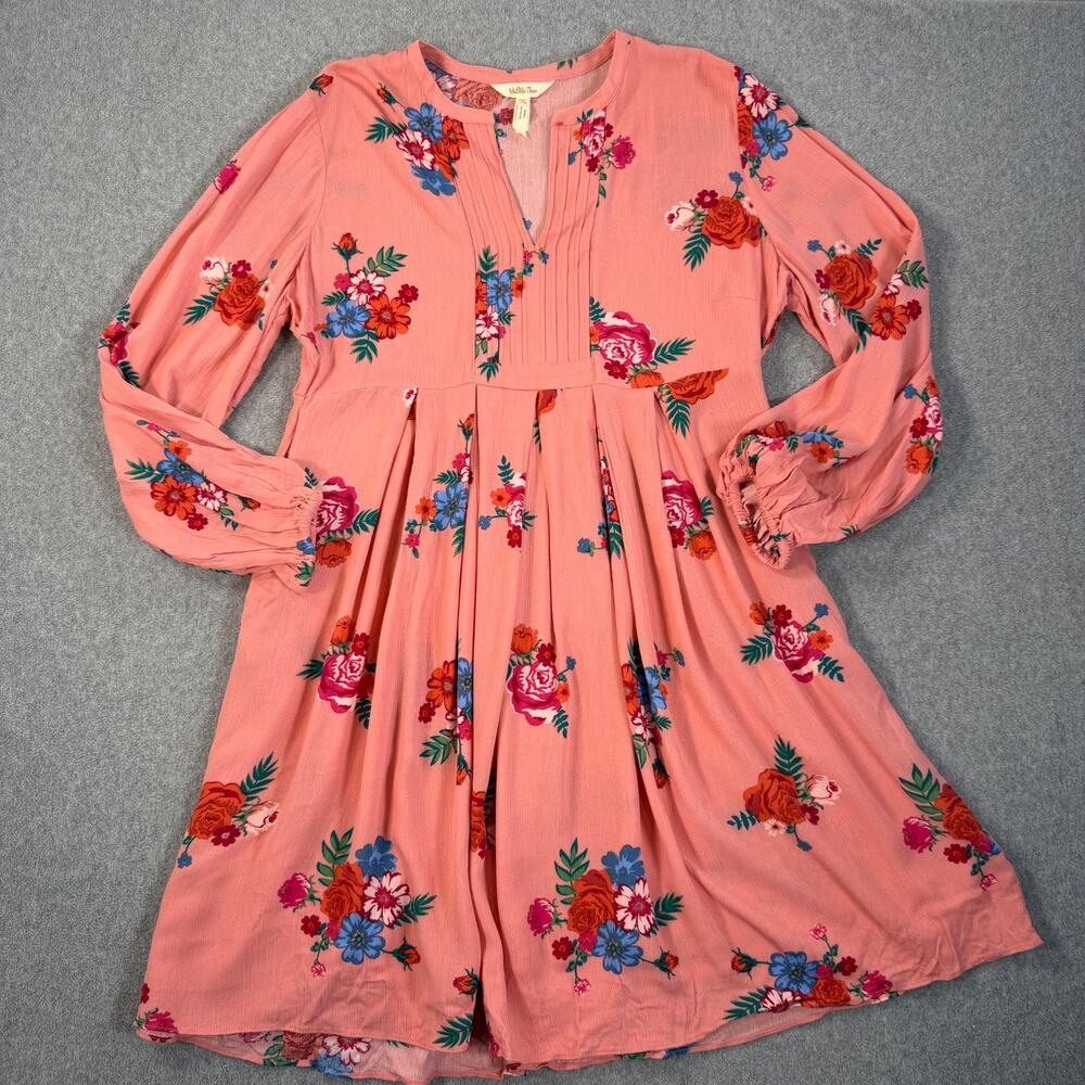Matilda Jane Let's Go Out Dress Women's Small V-Neck Fit and Flare Pink Floral
